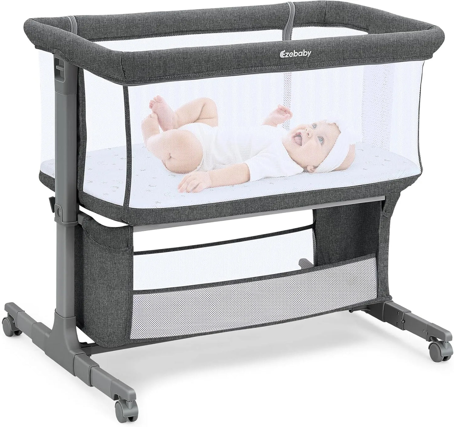 Bedside Baby Bassinet with Adjustable Height and Mobility